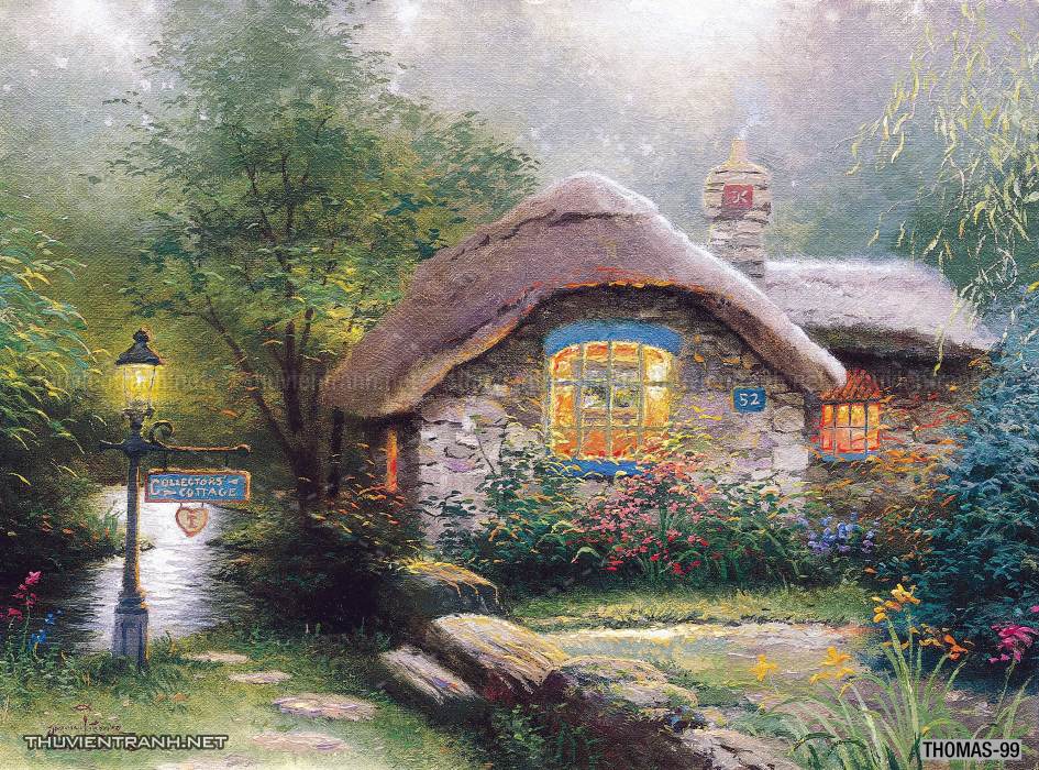 Tranh vẽ sơn dầu Phong cảnh đồng quê thanh bình  và cuộc sống châu Âu - Tranh tường chất lượng cao