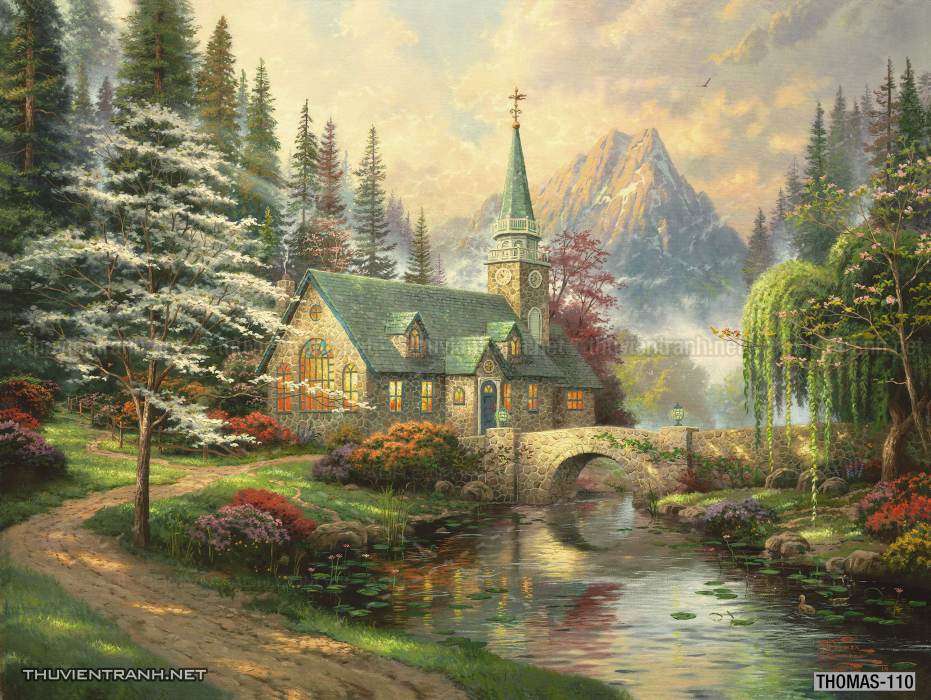 Tranh vẽ sơn dầu Phong cảnh đồng quê thanh bình  và cuộc sống châu Âu - Tranh tường chất lượng cao
