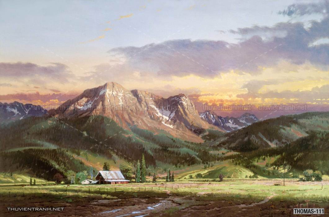 Tranh vẽ sơn dầu Phong cảnh đồng quê thanh bình  và cuộc sống châu Âu - Tranh tường chất lượng cao