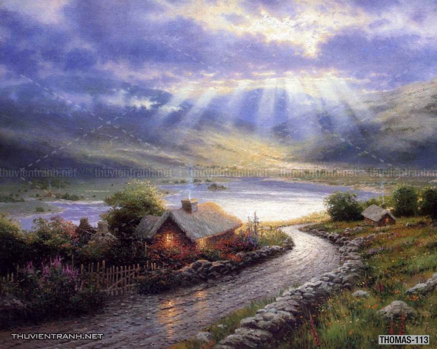 Tranh vẽ sơn dầu Phong cảnh đồng quê thanh bình  và cuộc sống châu Âu - Tranh tường chất lượng cao