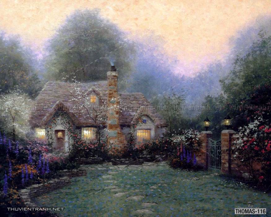 Tranh vẽ sơn dầu Phong cảnh đồng quê thanh bình  và cuộc sống châu Âu - Tranh tường chất lượng cao