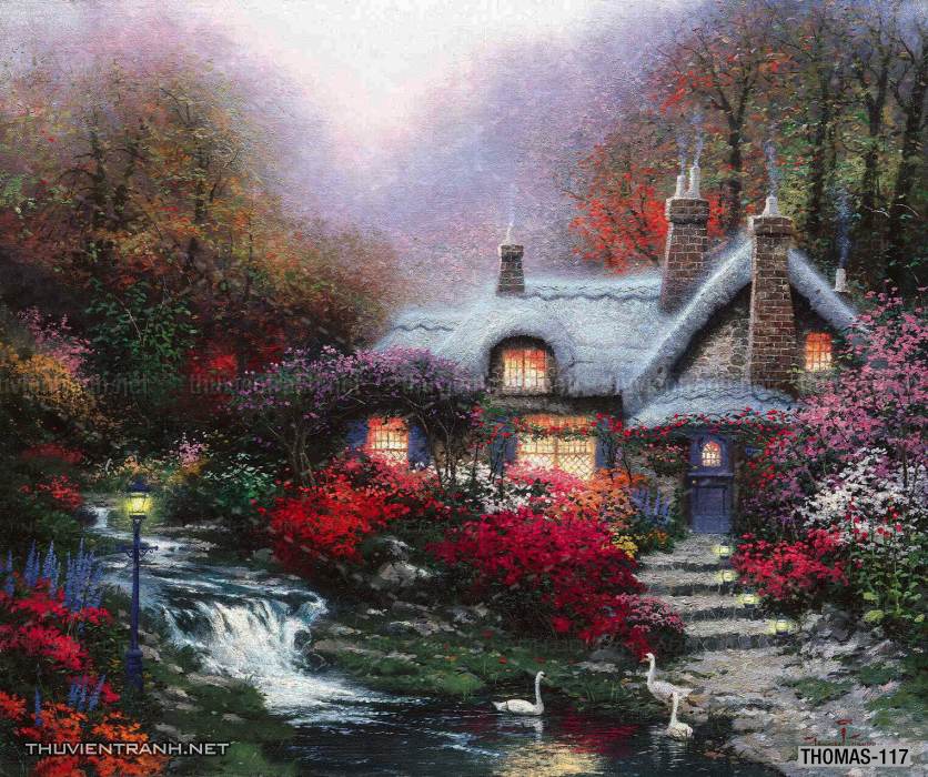 Tranh vẽ sơn dầu Phong cảnh đồng quê thanh bình  và cuộc sống châu Âu - Tranh tường chất lượng cao