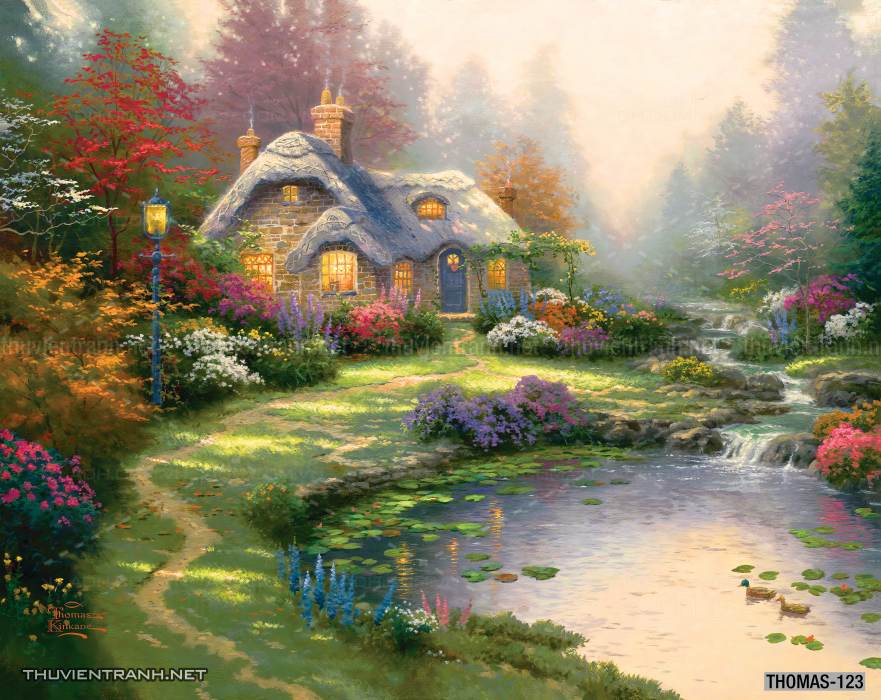 Tranh vẽ sơn dầu Phong cảnh đồng quê thanh bình  và cuộc sống châu Âu - Tranh tường chất lượng cao