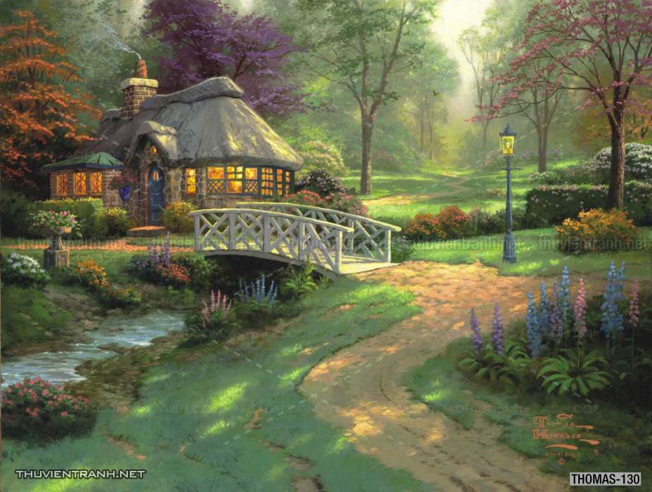 Tranh vẽ sơn dầu Phong cảnh đồng quê thanh bình  và cuộc sống châu Âu - Tranh tường chất lượng cao