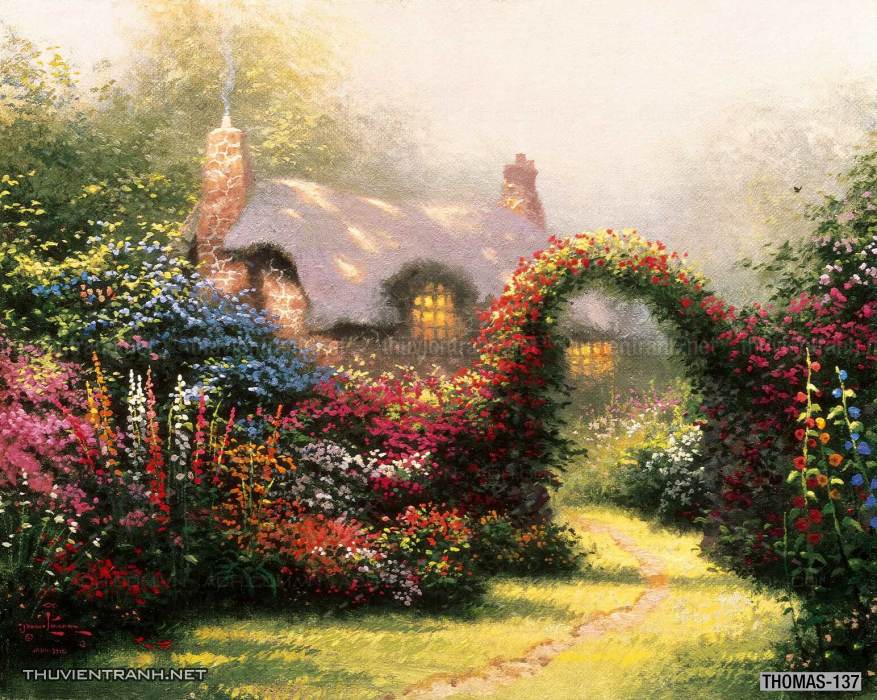 Tranh vẽ sơn dầu Phong cảnh đồng quê thanh bình  và cuộc sống châu Âu - Tranh tường chất lượng cao