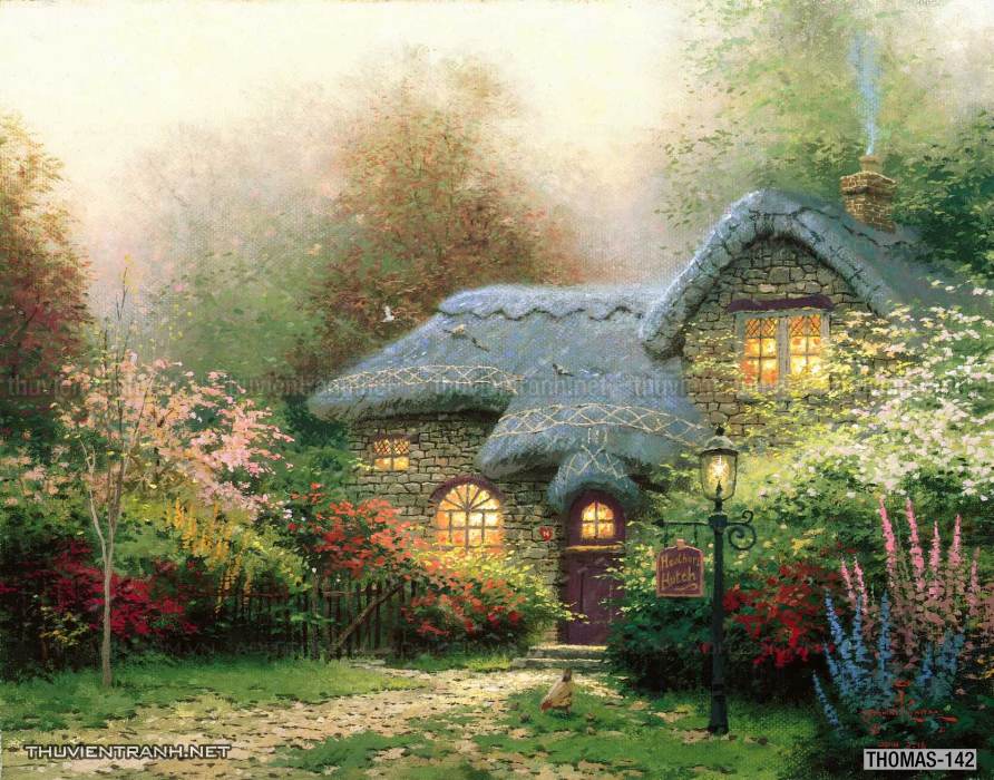 Tranh vẽ sơn dầu Phong cảnh đồng quê thanh bình  và cuộc sống châu Âu - Tranh tường chất lượng cao