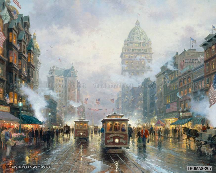 Tranh vẽ sơn dầu Phong cảnh đồng quê thanh bình  và cuộc sống châu Âu - Tranh tường chất lượng cao