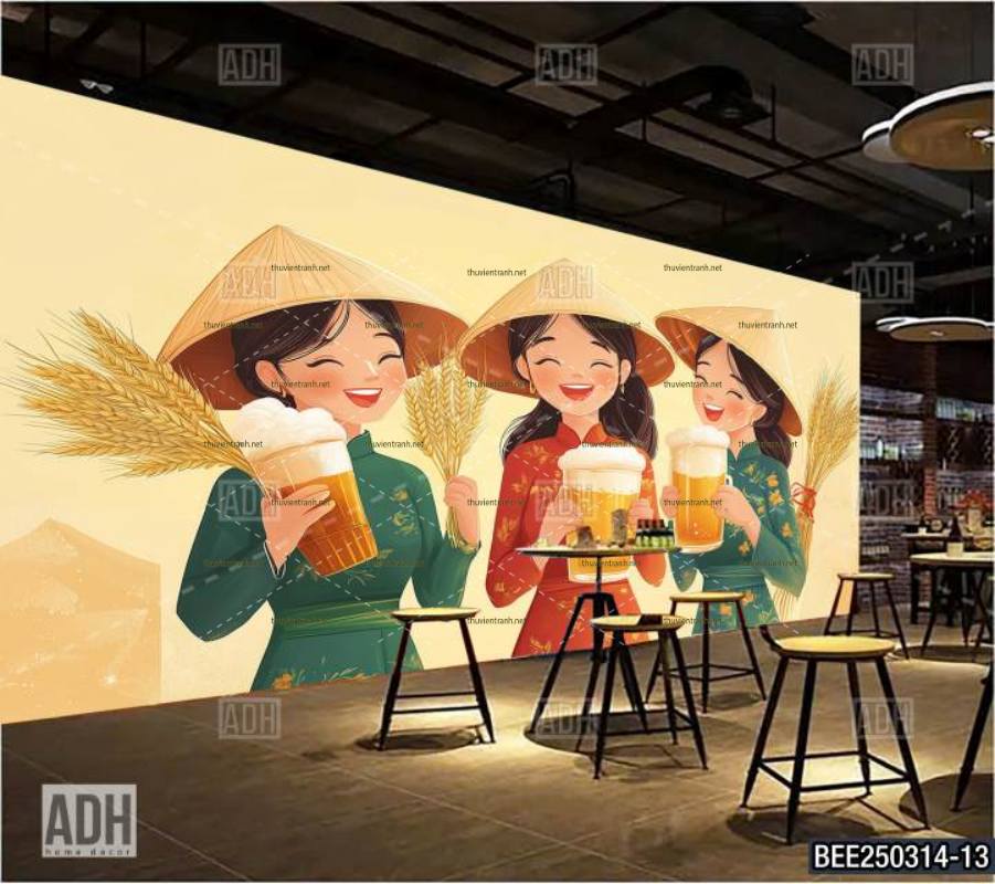 Tranh dán tường Quán Bia- Quán Nhậu- Quán lẩu, nướng, quán ăn - Tranh tường chất lượng cao