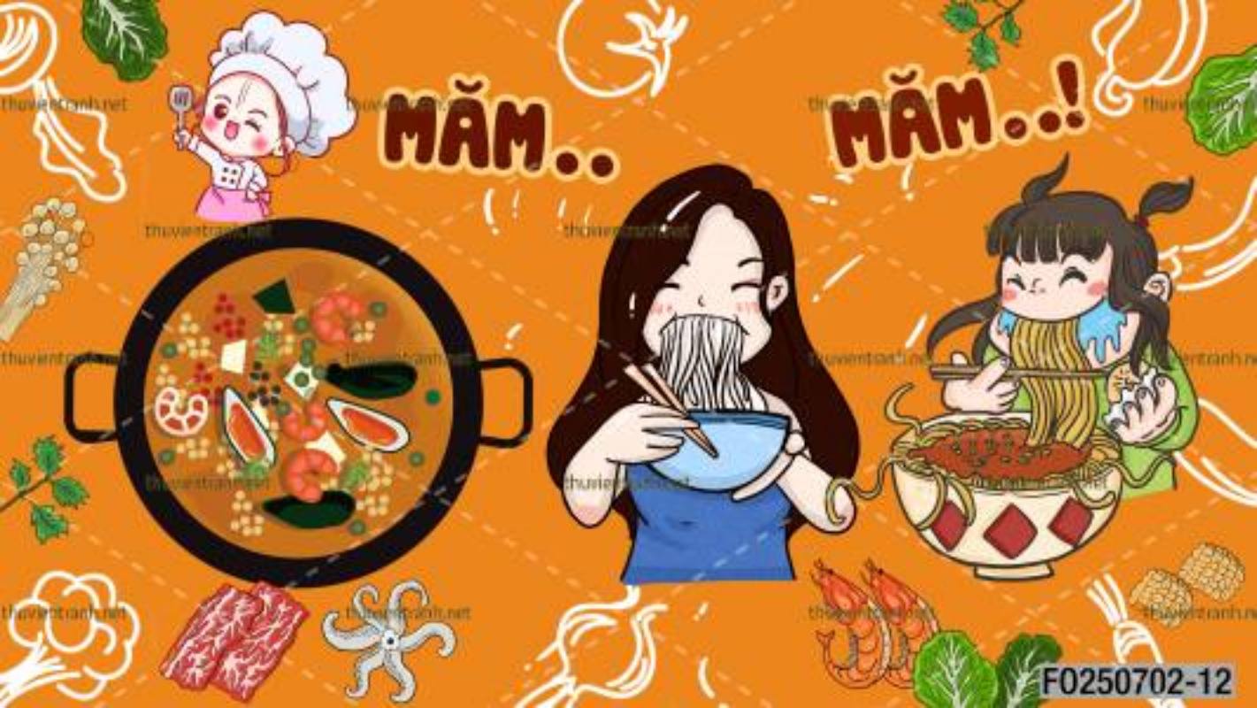 Tranh dán tường quán ăn Vặt, Mỳ cay - Tranh tường chất lượng cao
