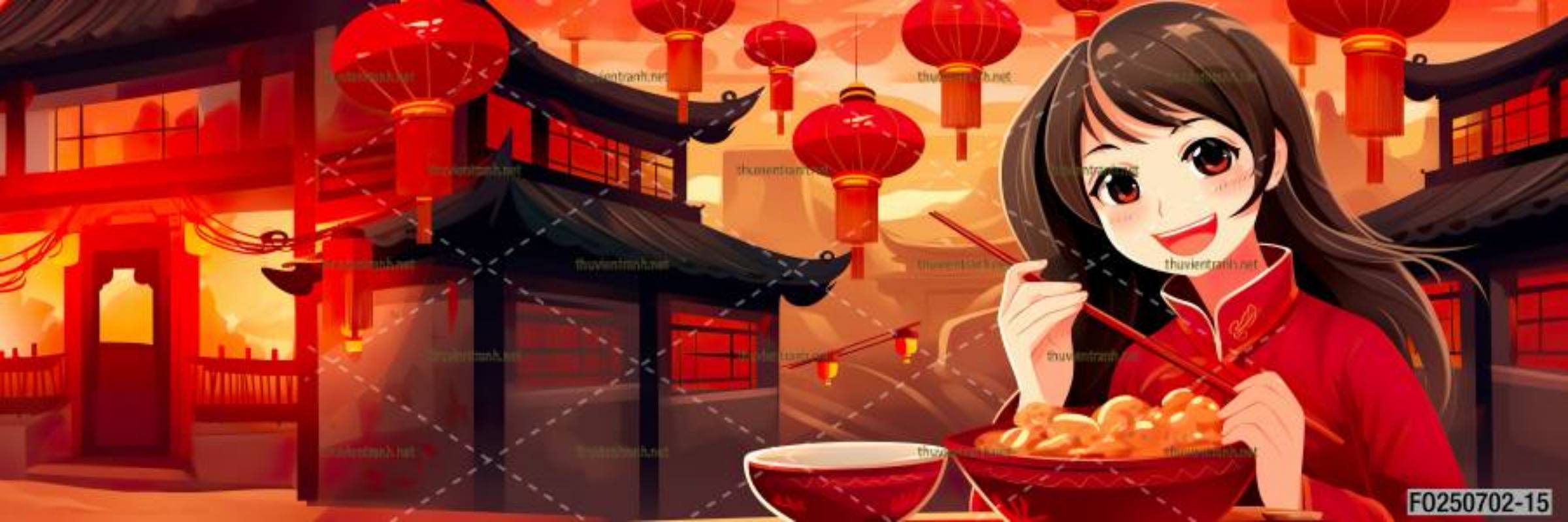 Tranh dán tường quán ăn Vặt, Mỳ cay - Tranh tường chất lượng cao