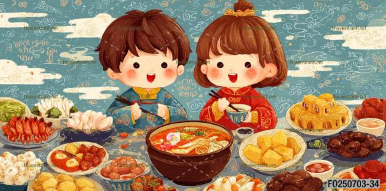 Tranh dán tường quán ăn Vặt, Mỳ cay - Tranh tường chất lượng cao