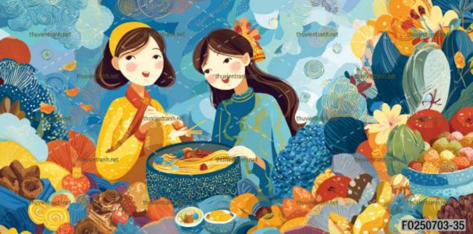 Tranh dán tường quán ăn Vặt, Mỳ cay - Tranh tường chất lượng cao