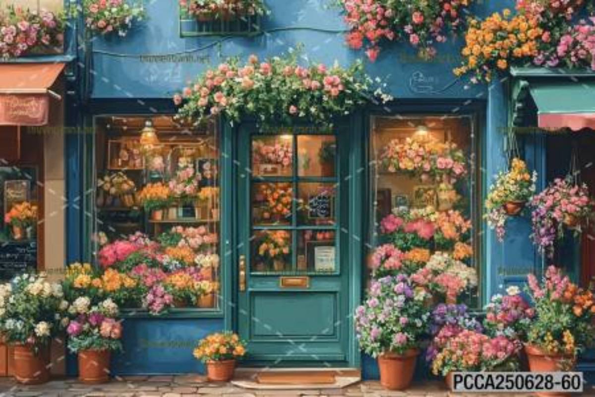 Tranh dán tường con phố xinh đẹp  châu Âu, Quán cà phê Châu Âu - Tranh tường chất lượng cao