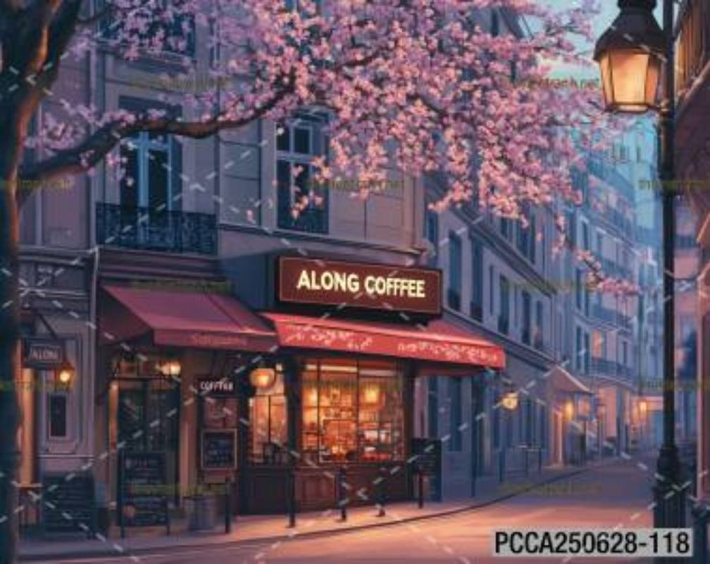 Tranh dán tường con phố xinh đẹp  châu Âu, Quán cà phê Châu Âu - Tranh tường chất lượng cao