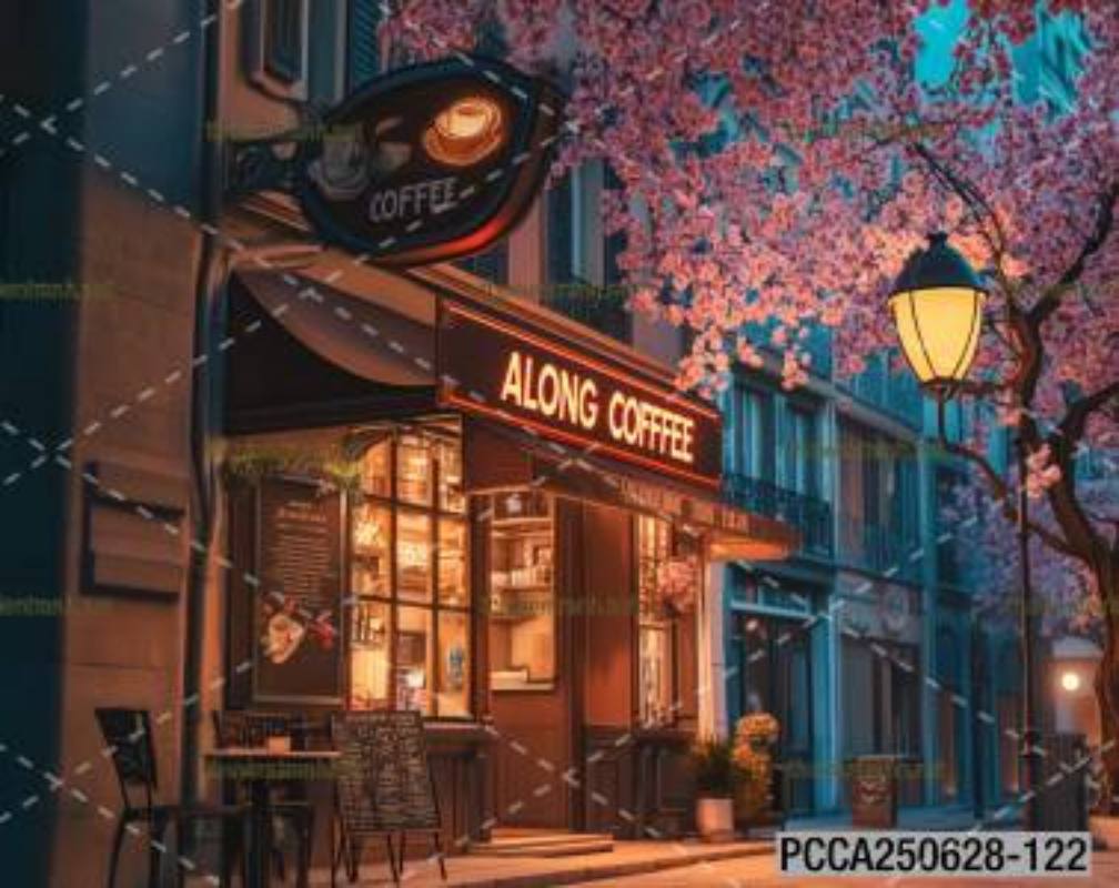 Tranh dán tường con phố xinh đẹp  châu Âu, Quán cà phê Châu Âu - Tranh tường chất lượng cao