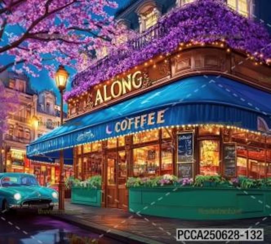 Tranh dán tường con phố xinh đẹp  châu Âu, Quán cà phê Châu Âu - Tranh tường chất lượng cao