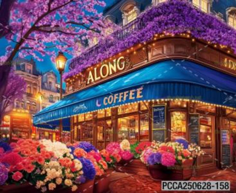  Tranh dán tường con phố xinh đẹp  châu Âu, Quán cà phê Châu Âu - Tranh tường chất lượng cao