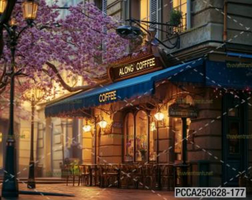  Tranh dán tường con phố xinh đẹp  châu Âu, Quán cà phê Châu Âu - Tranh tường chất lượng cao
