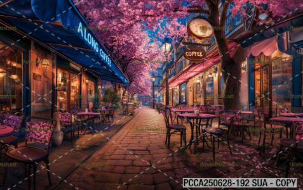  Tranh dán tường con phố xinh đẹp  châu Âu, Quán cà phê Châu Âu - Tranh tường chất lượng cao