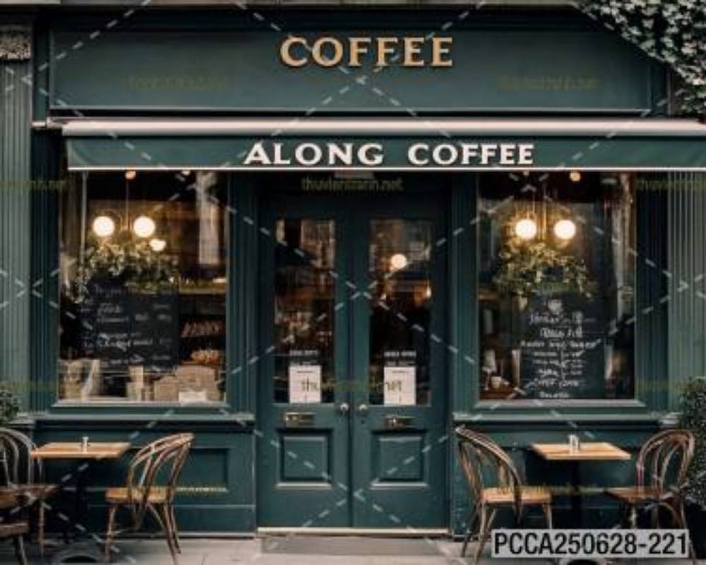  Tranh dán tường con phố xinh đẹp  châu Âu, Quán cà phê Châu Âu - Tranh tường chất lượng cao
