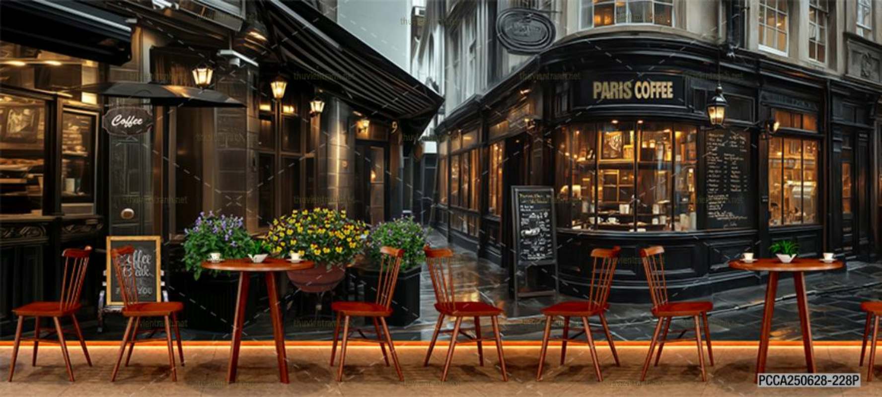  Tranh dán tường con phố xinh đẹp  châu Âu, Quán cà phê Châu Âu - Tranh tường chất lượng cao