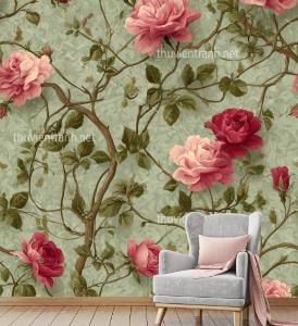 Tranh dán tường hoa cổ điển, hoa hồng, hoa tân cổ điển - Tranh tường chất lượng cao
