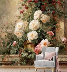 Tranh dán tường hoa cổ điển, hoa hồng, hoa tân cổ điển - Tranh tường chất lượng cao