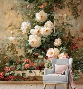 Tranh dán tường hoa cổ điển, hoa hồng, hoa tân cổ điển - Tranh tường chất lượng cao