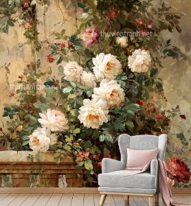 Tranh dán tường hoa cổ điển, hoa hồng, hoa tân cổ điển - Tranh tường chất lượng cao