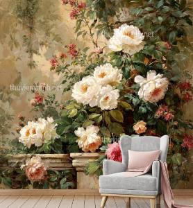 Tranh dán tường hoa cổ điển, hoa hồng, hoa tân cổ điển - Tranh tường chất lượng cao