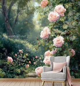 Tranh dán tường hoa cổ điển, hoa hồng, hoa tân cổ điển - Tranh tường chất lượng cao