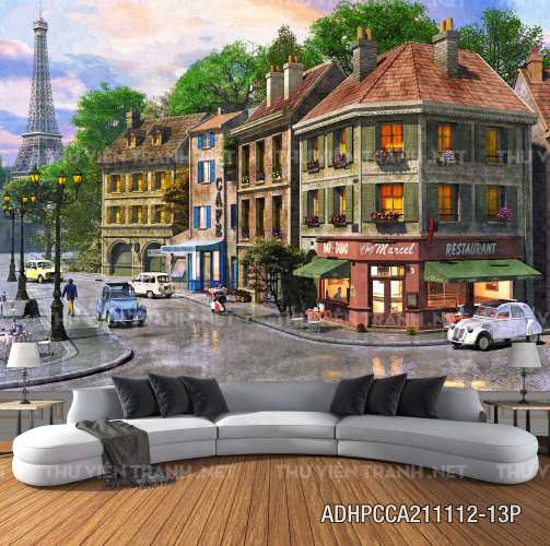 Tranh phong cảnh đường phố Châu Âu - Tranh tường chất lượng cao