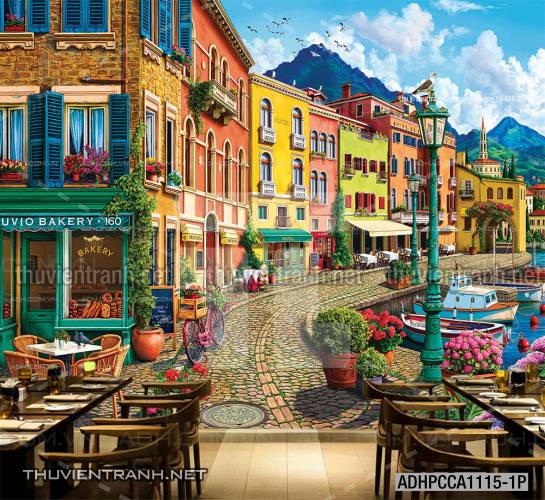 Tranh phong cảnh đường phố Châu Âu - Tranh tường chất lượng cao