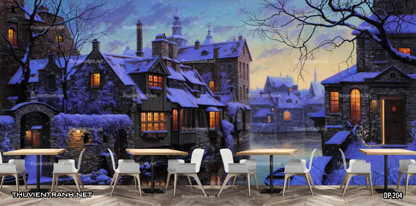 Tranh dán tường 3D đường phố Châu Âu - Tranh tường chất lượng cao