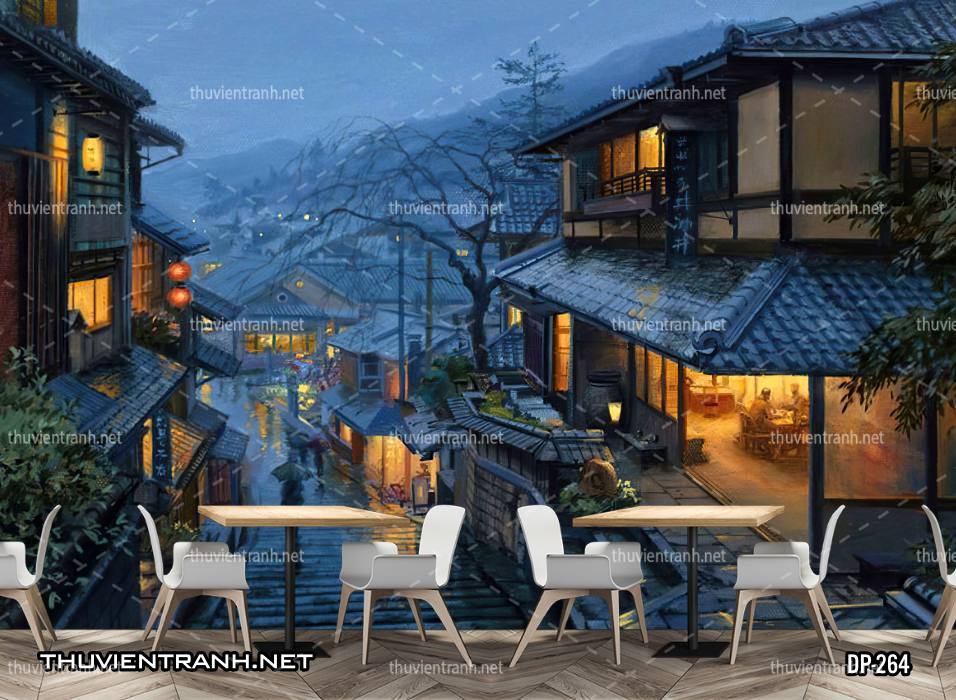 Tranh dán tường 3D đường phố Châu Âu - Tranh tường chất lượng cao