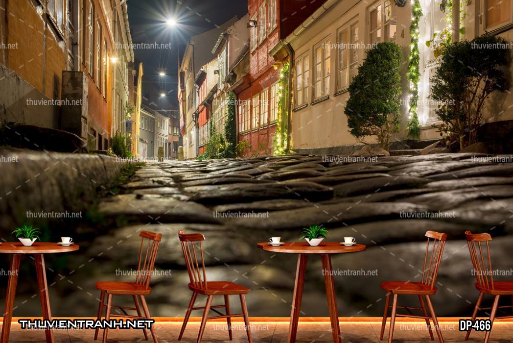 Tranh dán tường 3D đường phố Châu Âu - Tranh tường chất lượng cao