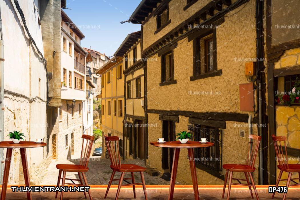 Tranh dán tường 3D đường phố Châu Âu - Tranh tường chất lượng cao