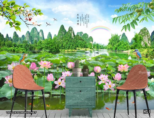 Tranh dán tường Hoa Sen - Tranh tường chất lượng cao