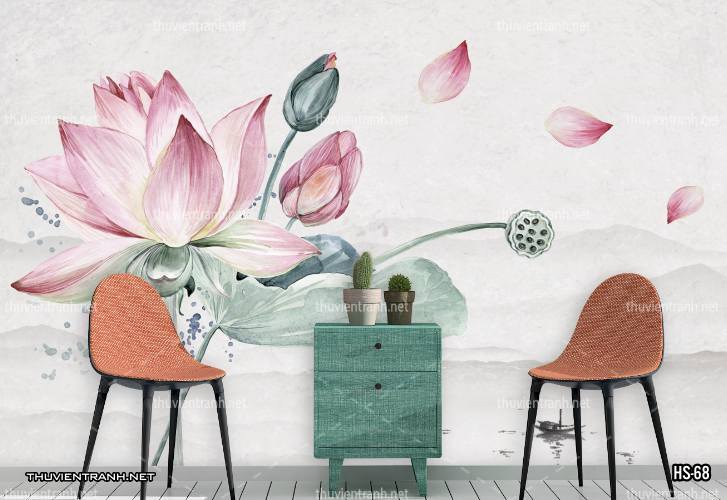  Tranh dán tường Hoa Sen - Tranh tường chất lượng cao