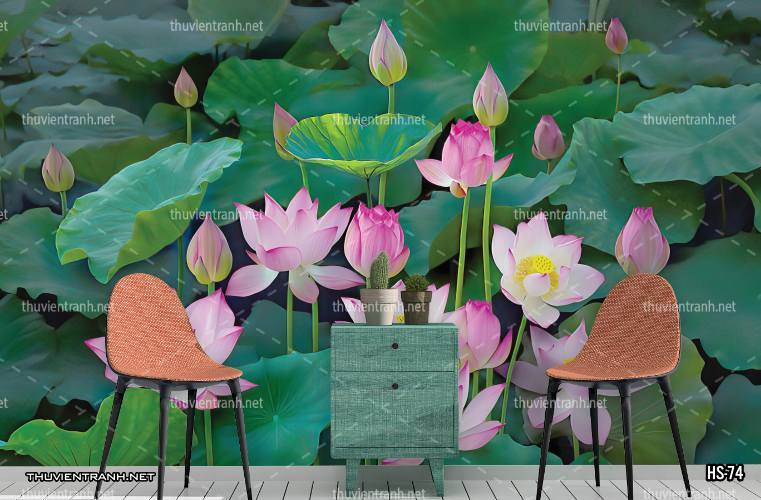  Tranh dán tường Hoa Sen - Tranh tường chất lượng cao