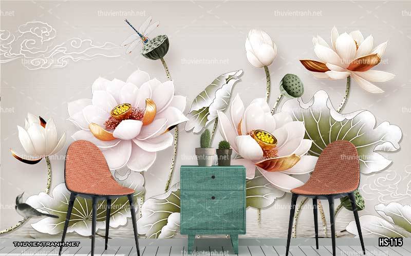  Tranh dán tường Hoa Sen - Tranh tường chất lượng cao