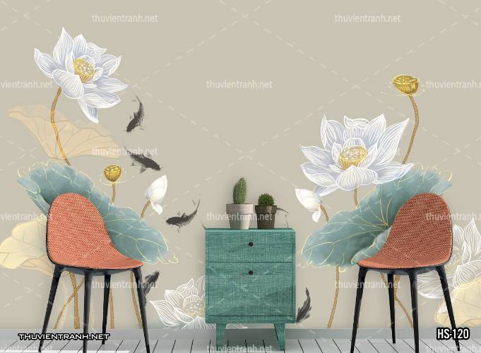  Tranh dán tường Hoa Sen - Tranh tường chất lượng cao