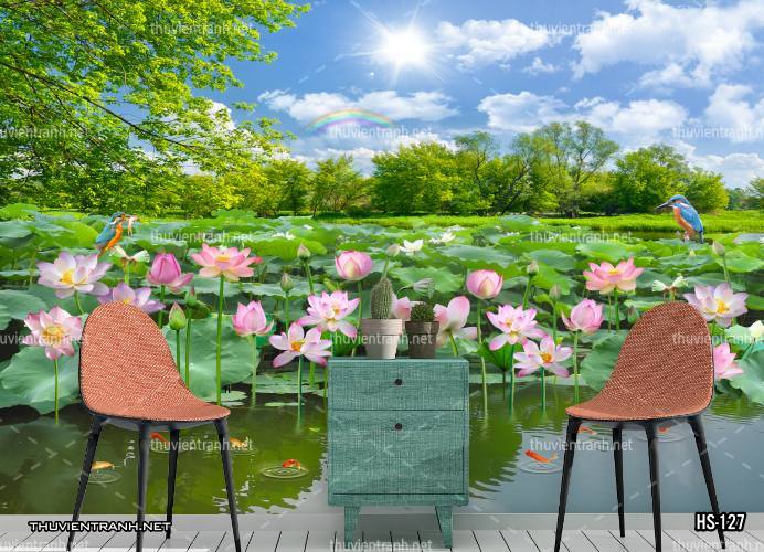  Tranh dán tường Hoa Sen - Tranh tường chất lượng cao