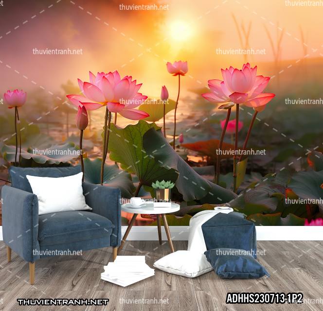Tranh dán tường Hoa Sen - Tranh tường chất lượng cao