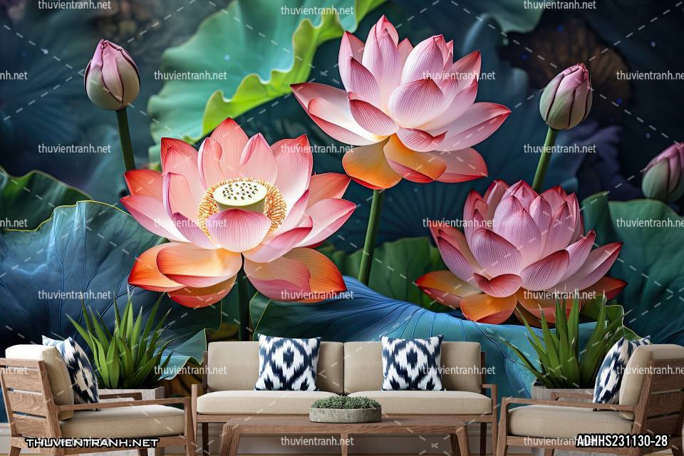 Tranh dán tường Hoa Sen - Tranh tường chất lượng cao