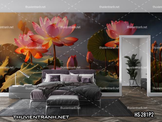 Tranh dán tường Hoa Sen - Tranh tường chất lượng cao