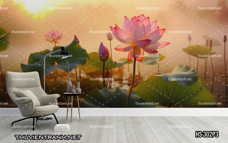 Tranh dán tường Hoa Sen - Tranh tường chất lượng cao