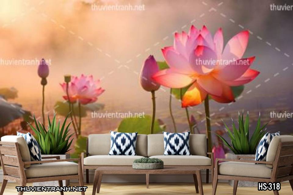Tranh dán tường Hoa Sen - Tranh tường chất lượng cao