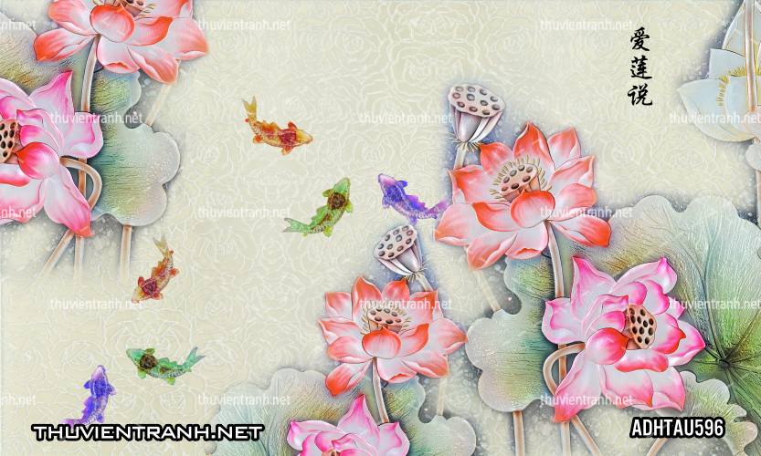 Tranh dán tường Hoa Sen Cá Chép - Tranh tường chất lượng cao