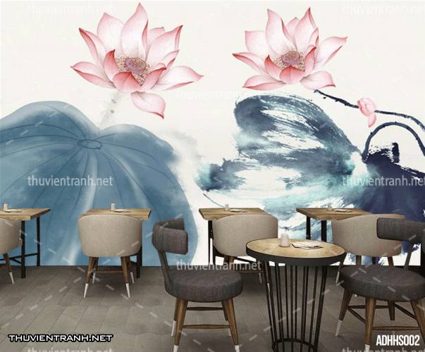 Tranh dán tường Hoa Sen thủy mặc - Tranh tường chất lượng cao